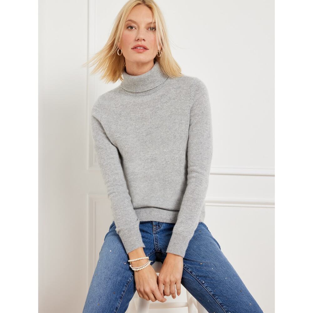 Talbots Cashmere Blend Metallic Turtleneck Sweater Gray S